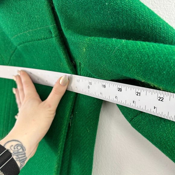 Black Fur Collar Cuff Green Modern Deb Coat 1960s Womans Small - Picture 12 of 16